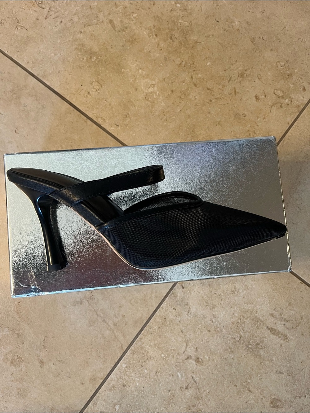 Mesh Kitten Heels for Women Slip On Pointed Closed Toe Mules